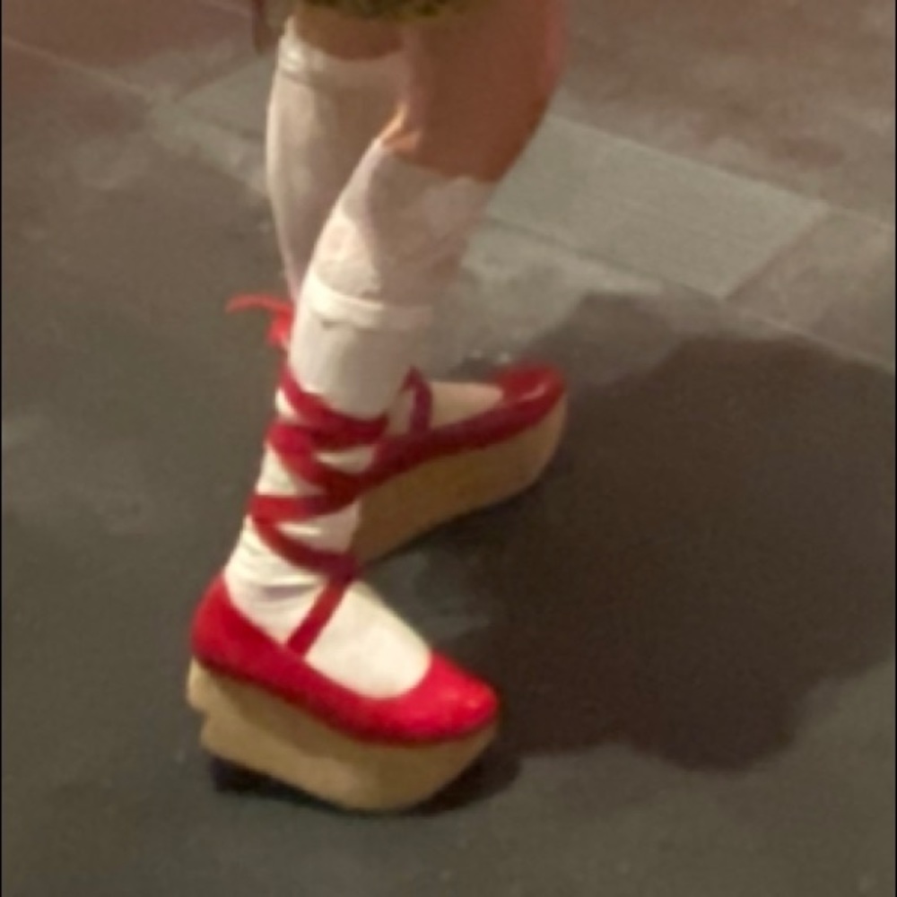 Platform ballerina rocking horse shoes red